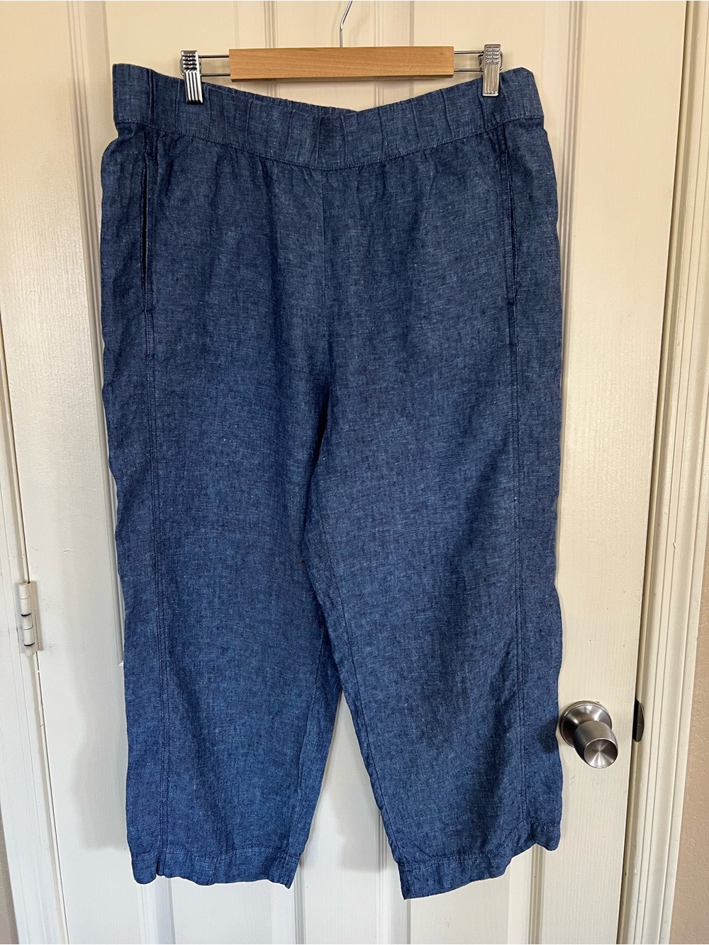 Pure Jill J.Jill 100% Linen Blue Wide Leg Crop Pants Lagenlook L